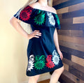Tricolor Off-Shoulder Dress - Black