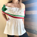 Tricolor off-shoulder blouse